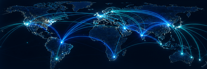 Global trade map showing licensed shipment lanes across global markets